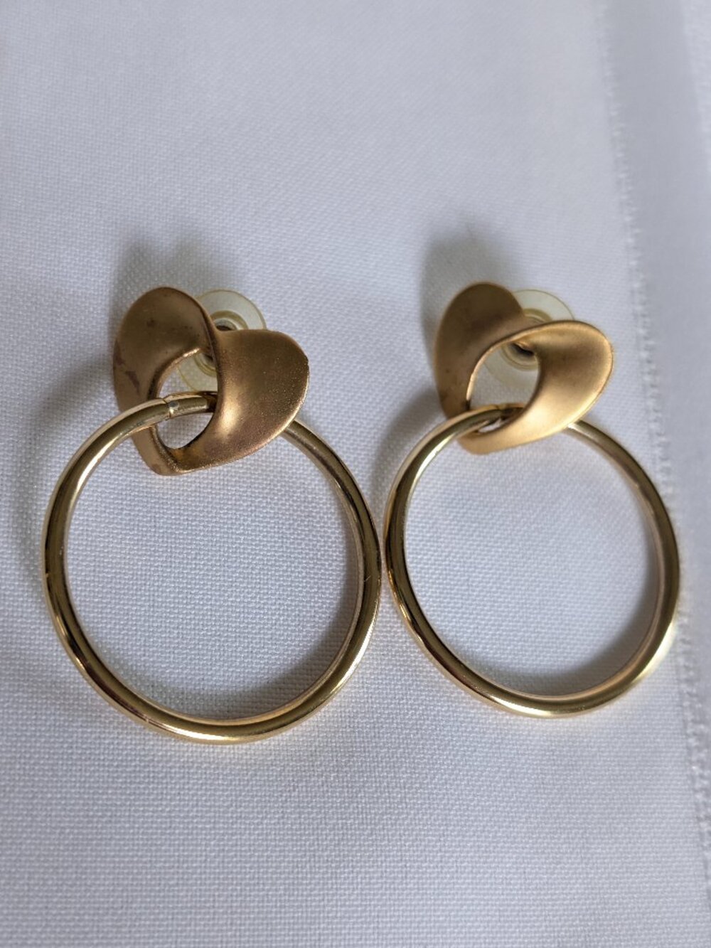 Vintage Don Lin 80's Heart and Hoop Modern Gold-Toned Earrings